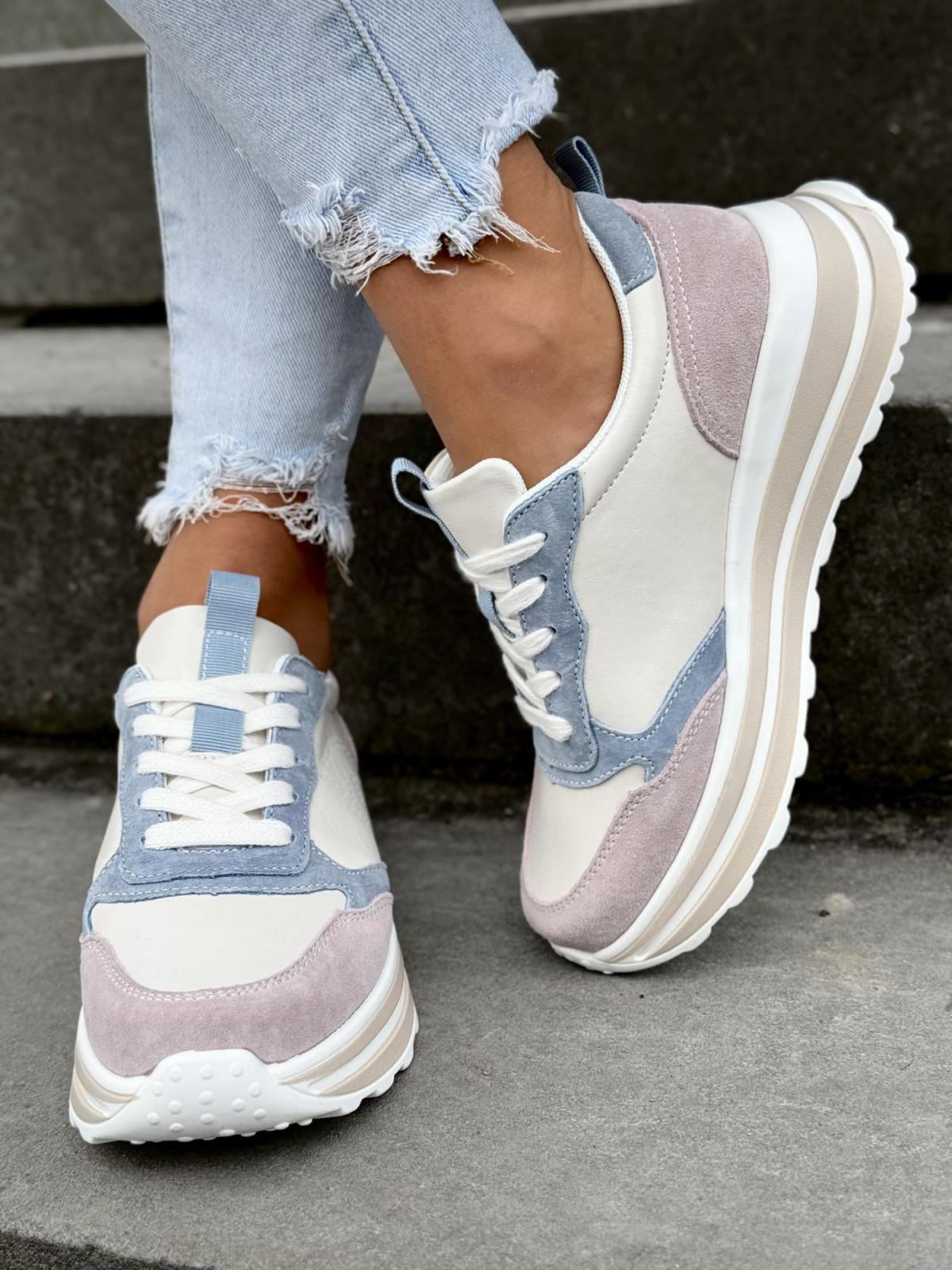 Multikolorowe sneakersy ze skóry naturalnej