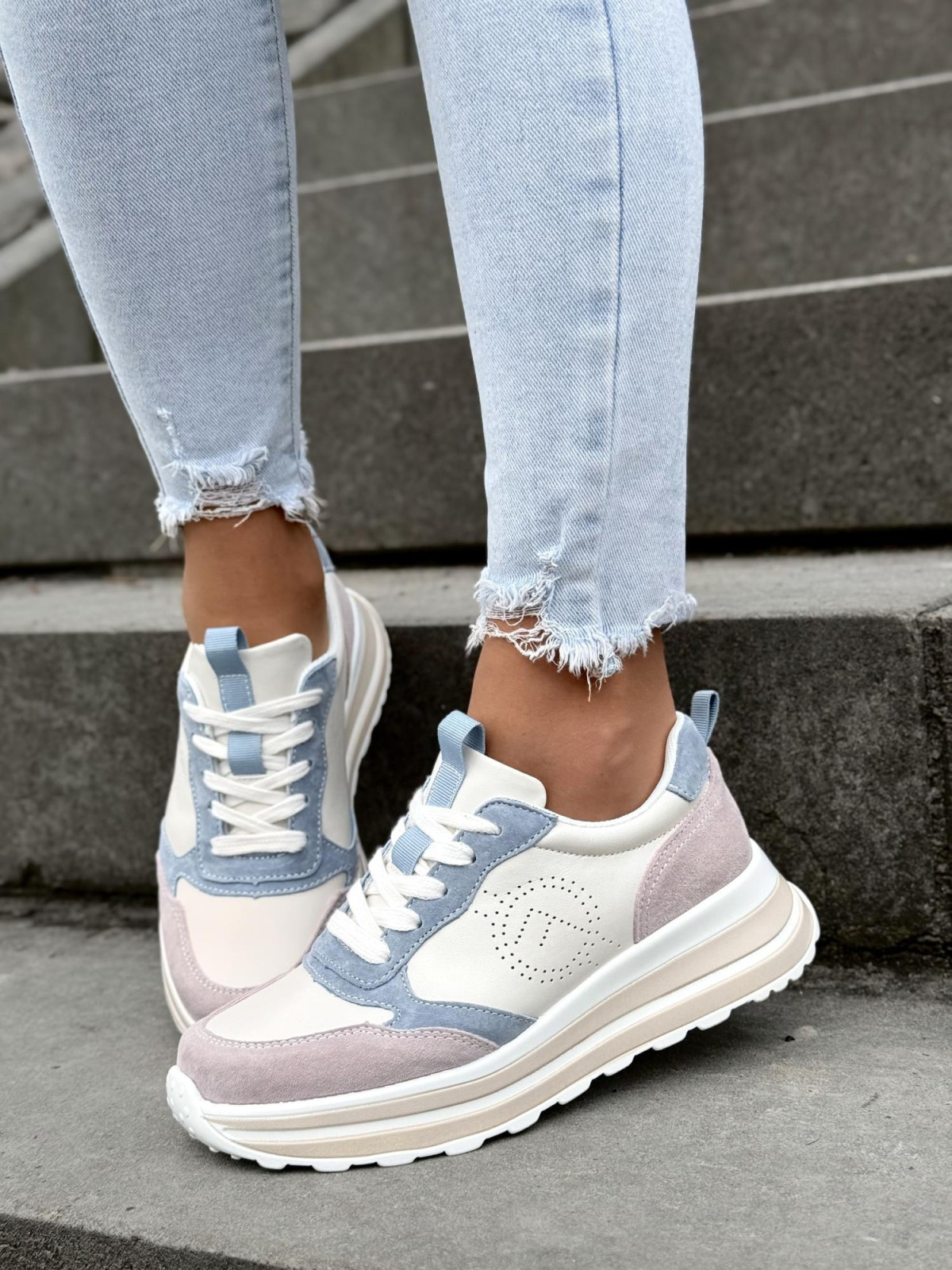 Multikolorowe sneakersy ze skóry naturalnej