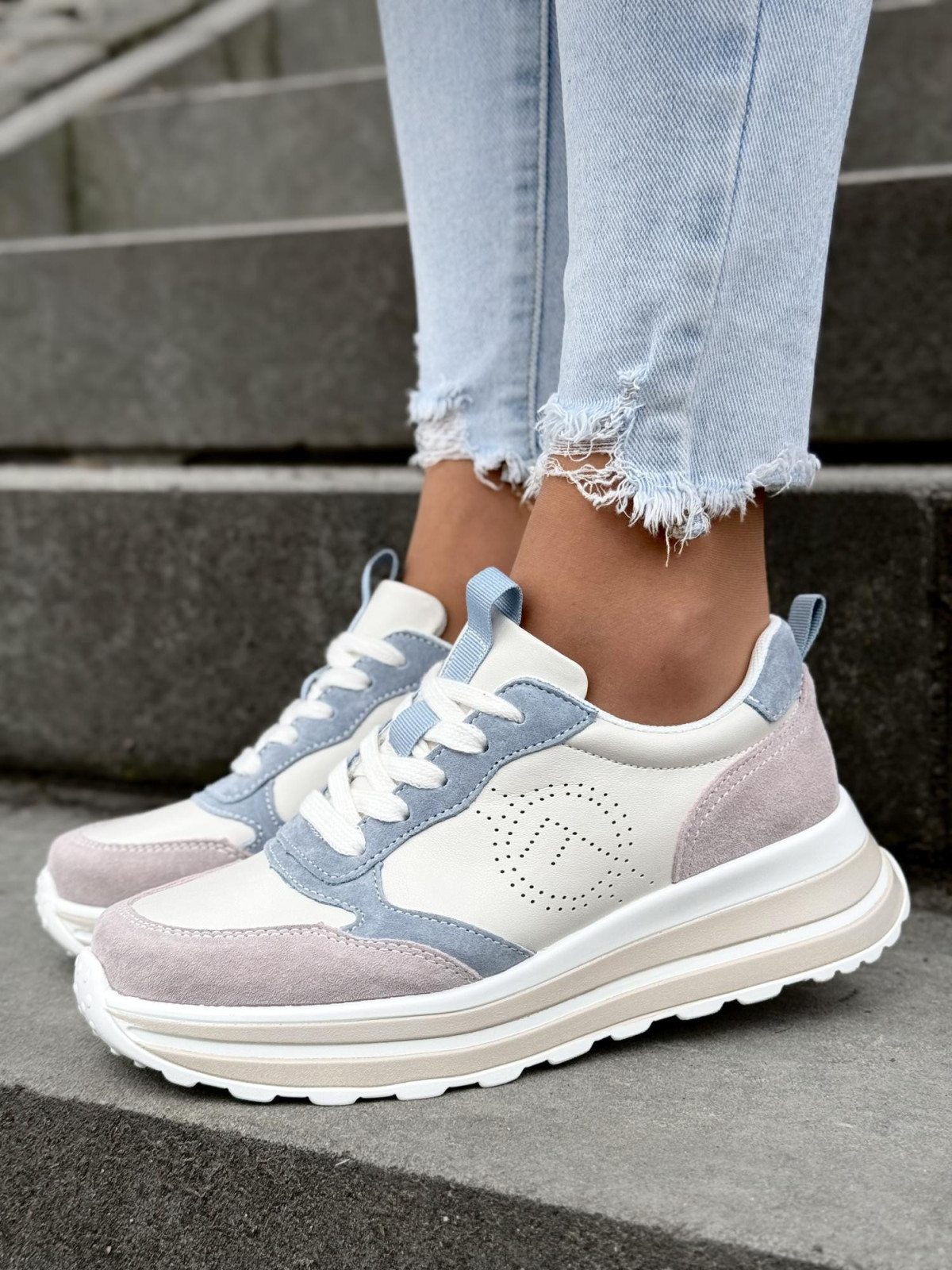 Multikolorowe sneakersy ze skóry naturalnej