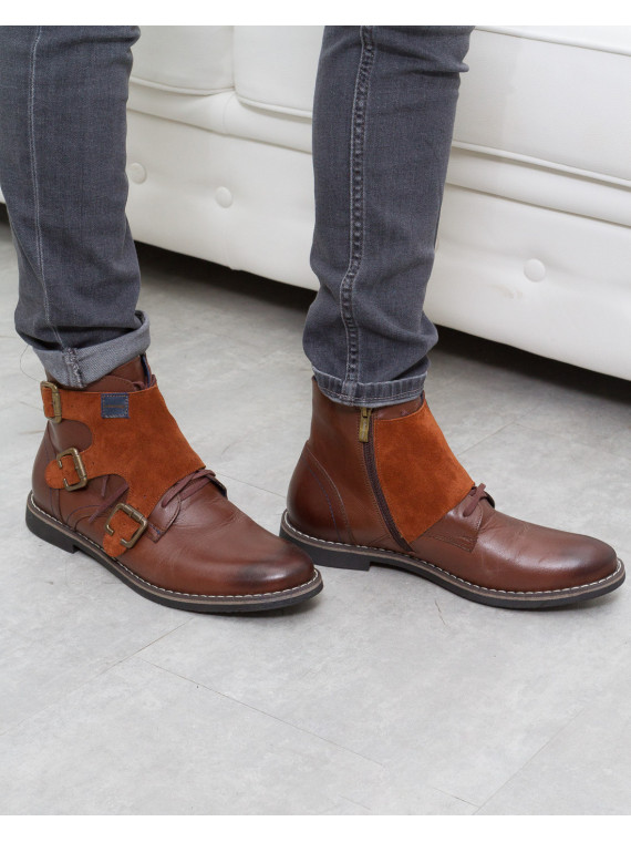 Rude botki męskie skórzane