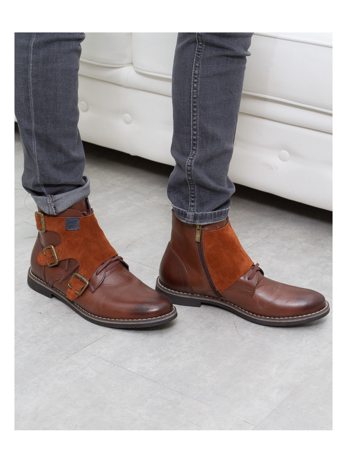 Rude botki męskie skórzane