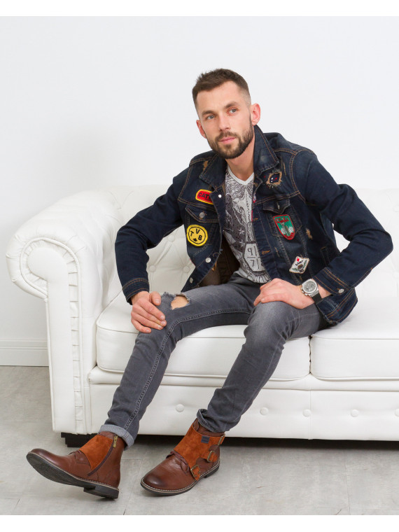 Rude botki męskie skórzane