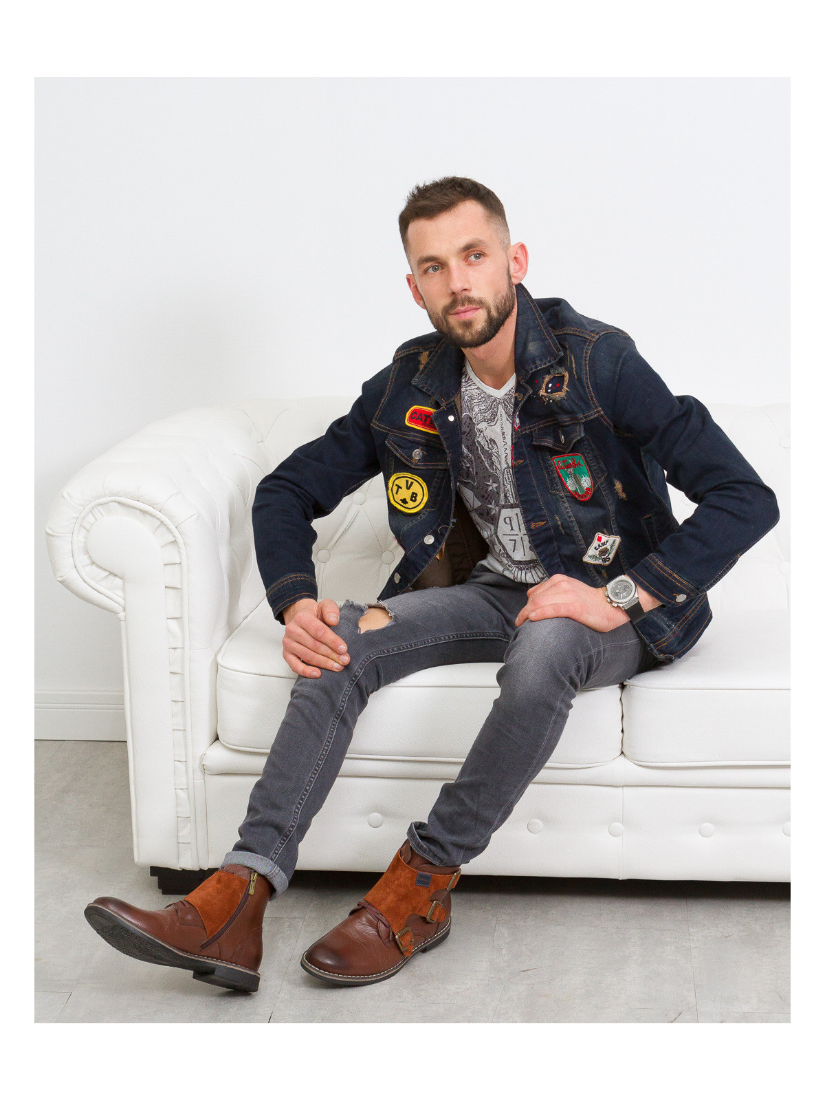 Rude botki męskie skórzane