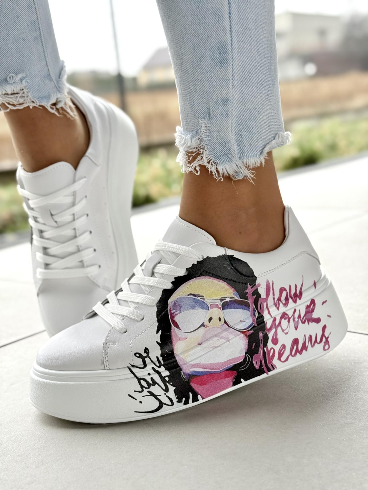 Wyjątkowe sneakersy damskie ze skóry naturalnej