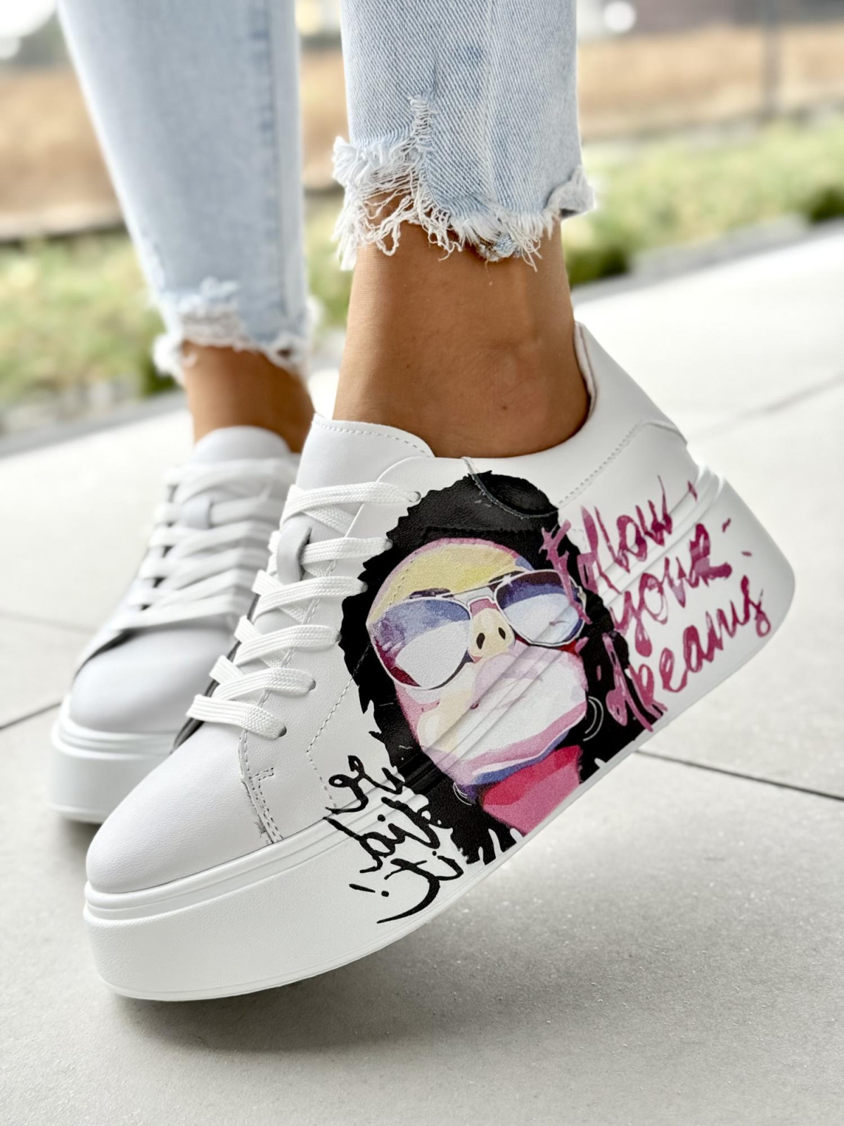 Wyjątkowe sneakersy damskie ze skóry naturalnej