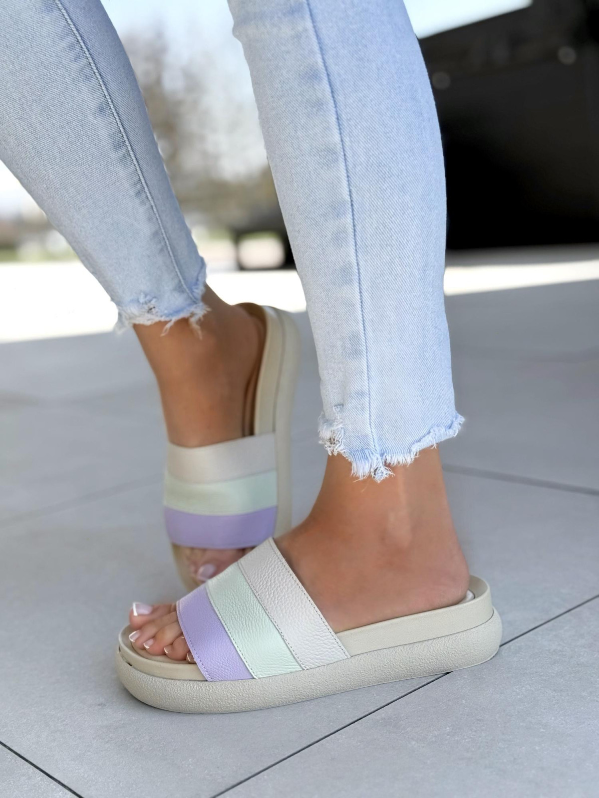 Wygodne klapki damskie OLEKSY ze skóry naturalnej Polskiej produkcji