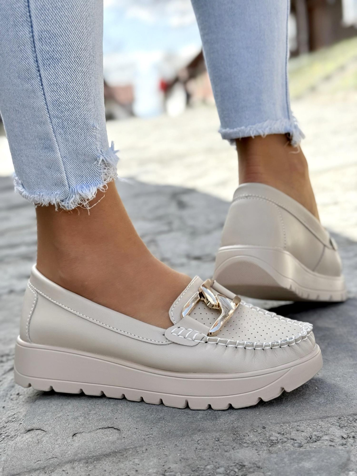 Mokasyny damskie ze skóry naturalnej