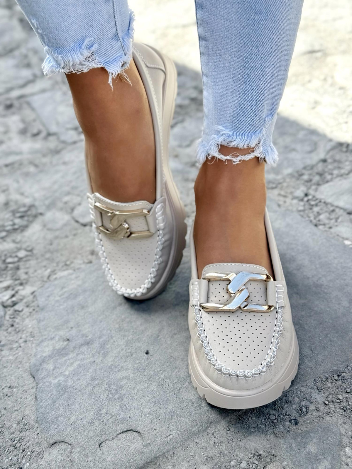 Mokasyny damskie ze skóry naturalnej