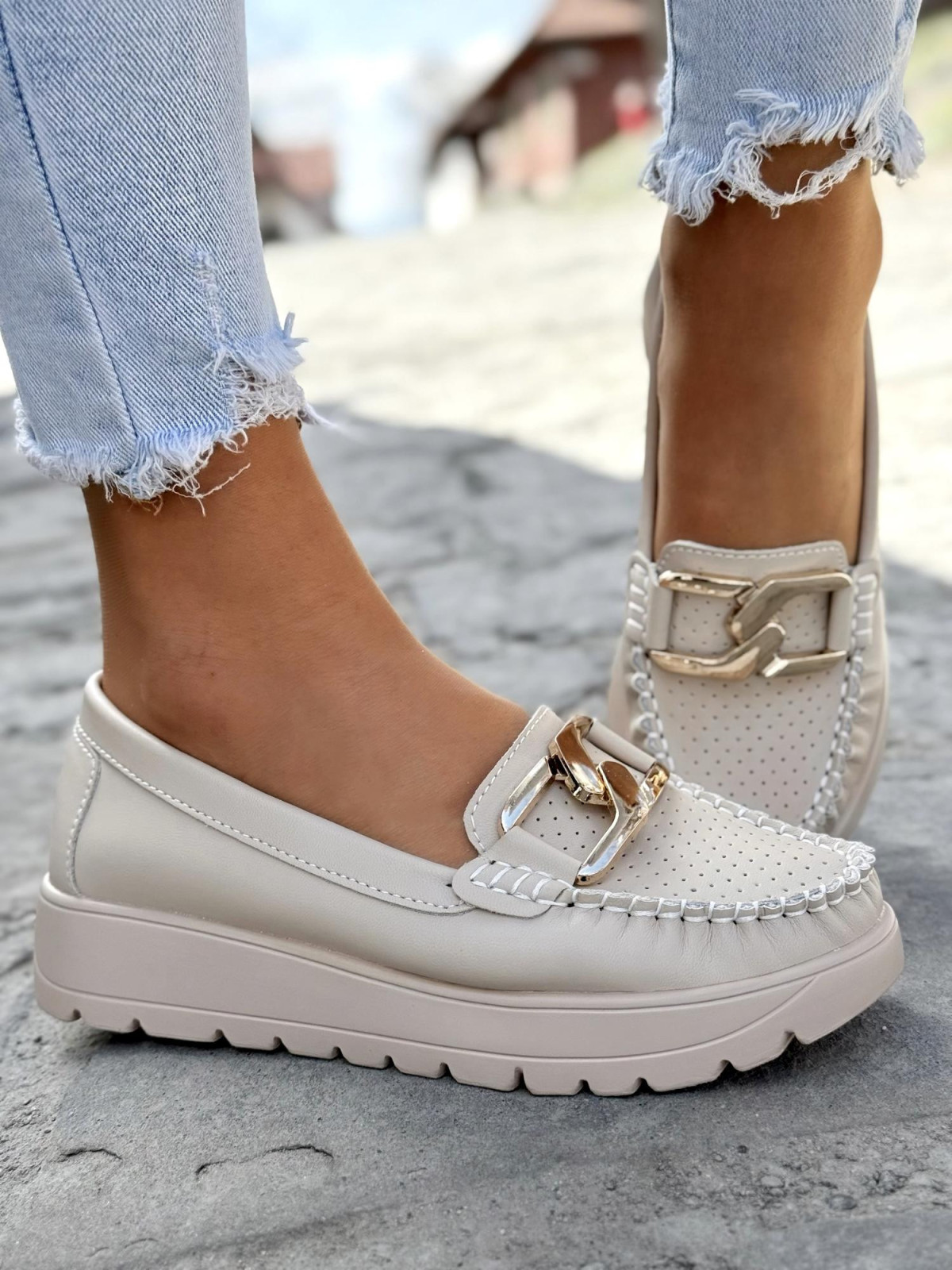 Mokasyny damskie ze skóry naturalnej