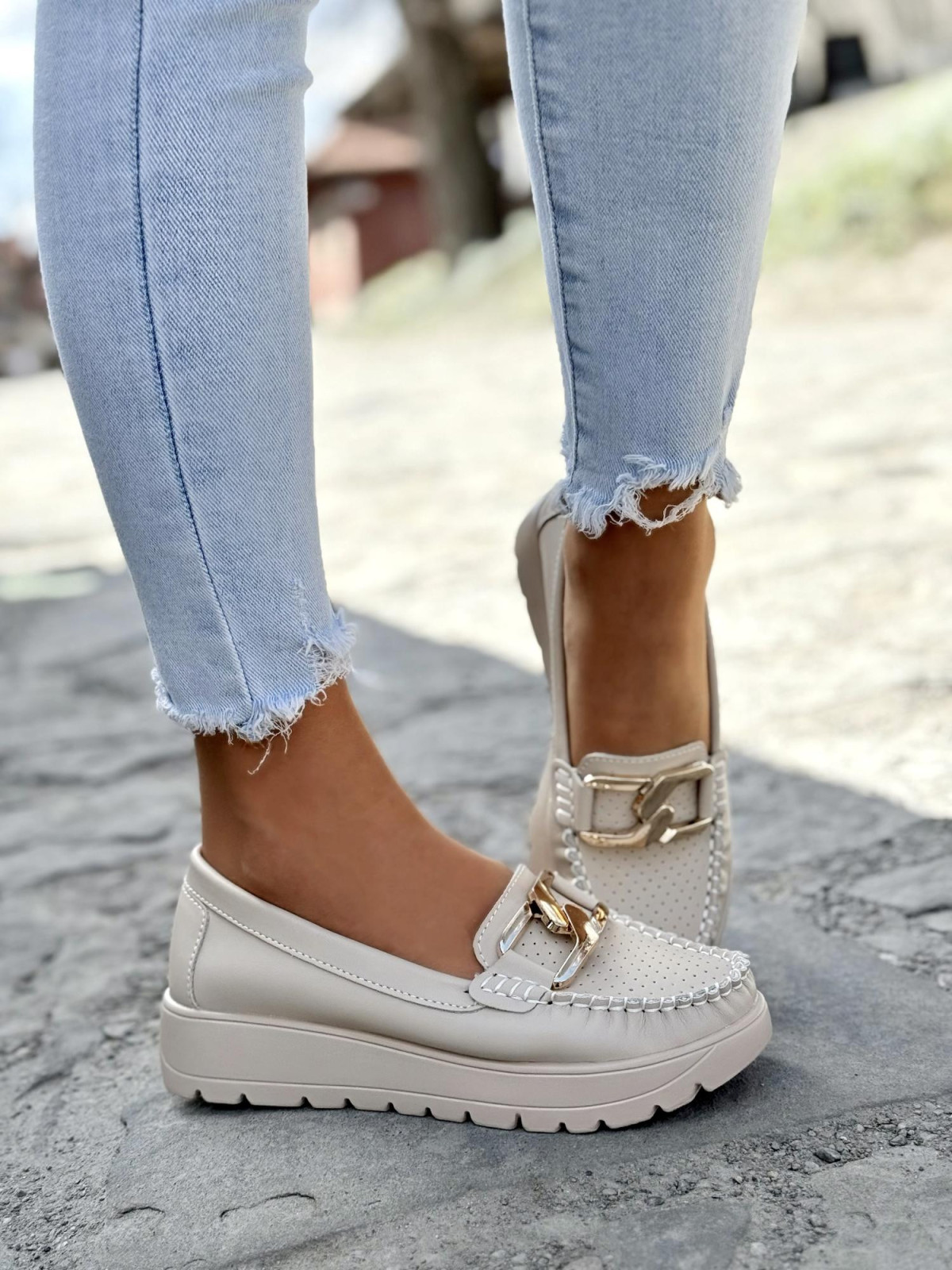 Mokasyny damskie ze skóry naturalnej