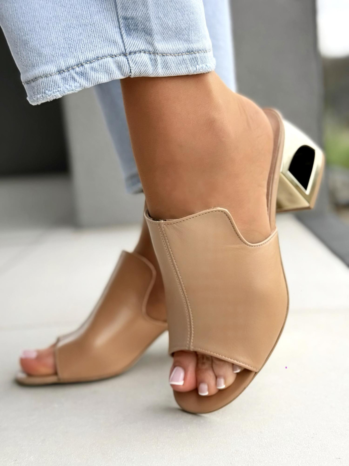 Klapki damskie OLEKSY ze skóry naturalnej Polskiej produkcji