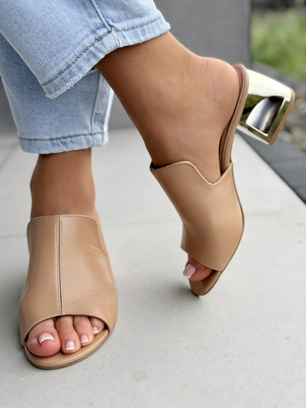 Klapki damskie OLEKSY ze skóry naturalnej Polskiej produkcji