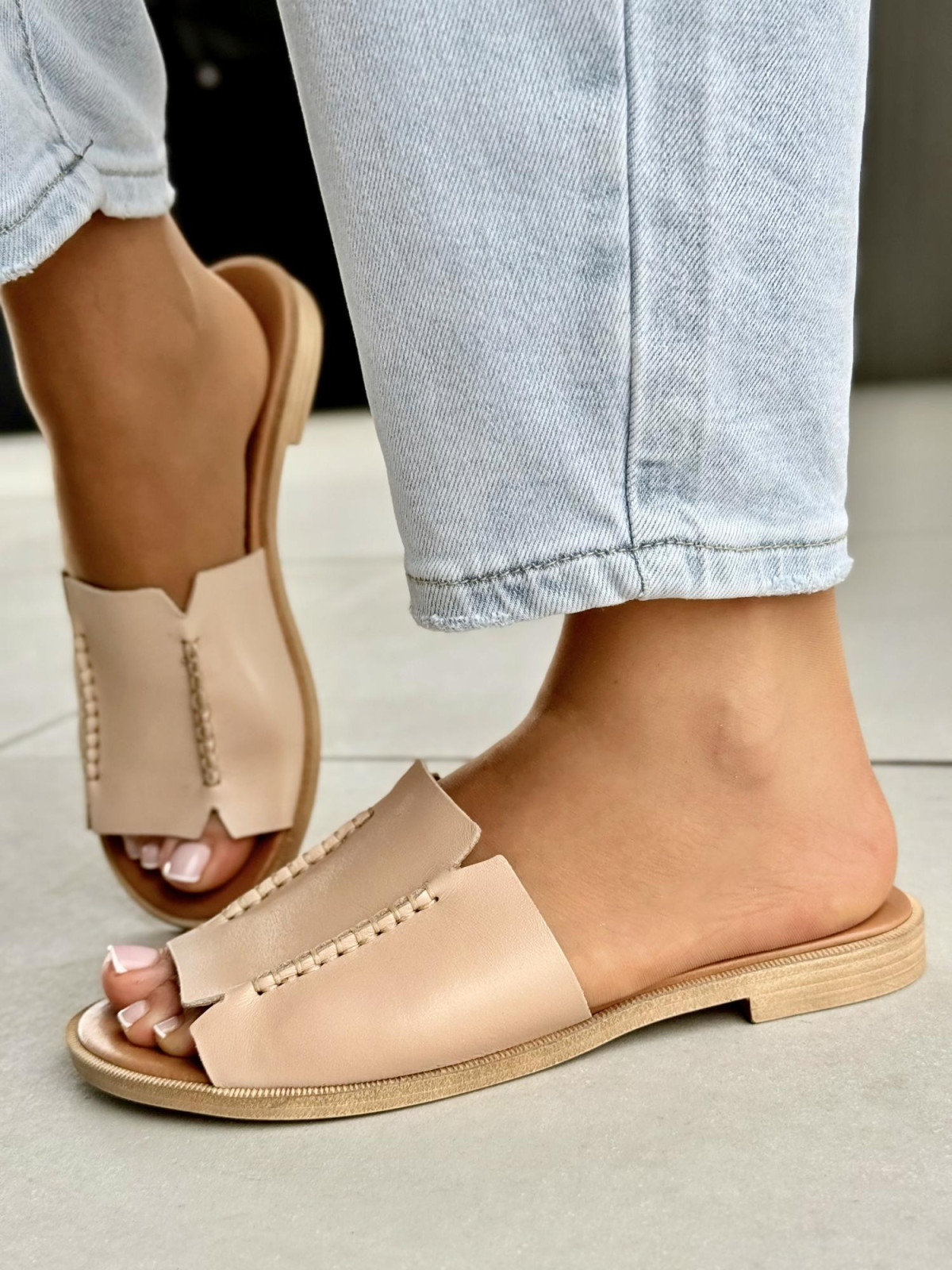 Klapki damskie OLEKSY ze skóry naturalnej Polskiej produkcji