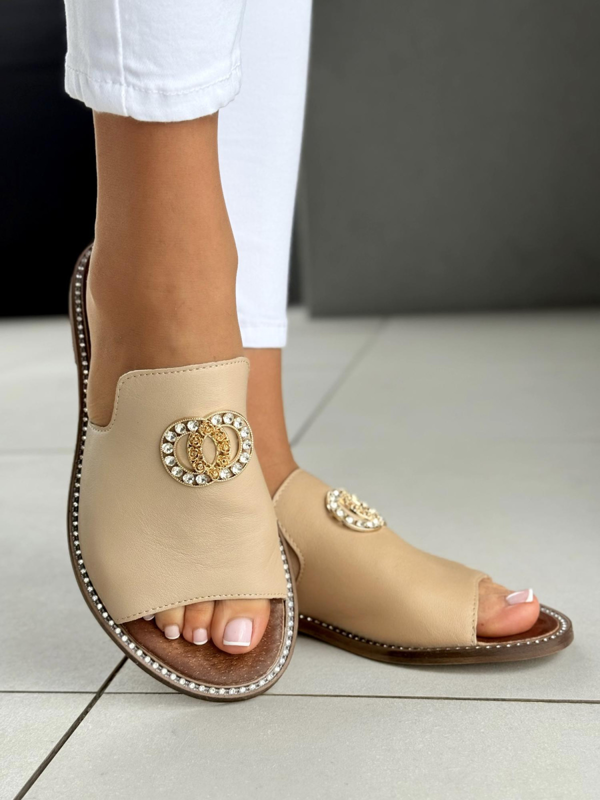 Klapki damskie OLEKSY ze skóry naturalnej Polskiej produkcji