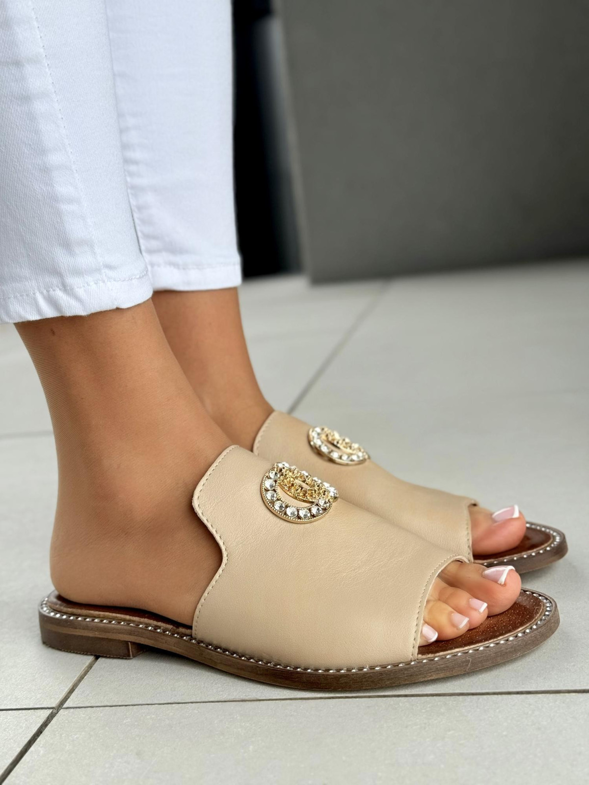 Klapki damskie OLEKSY ze skóry naturalnej Polskiej produkcji