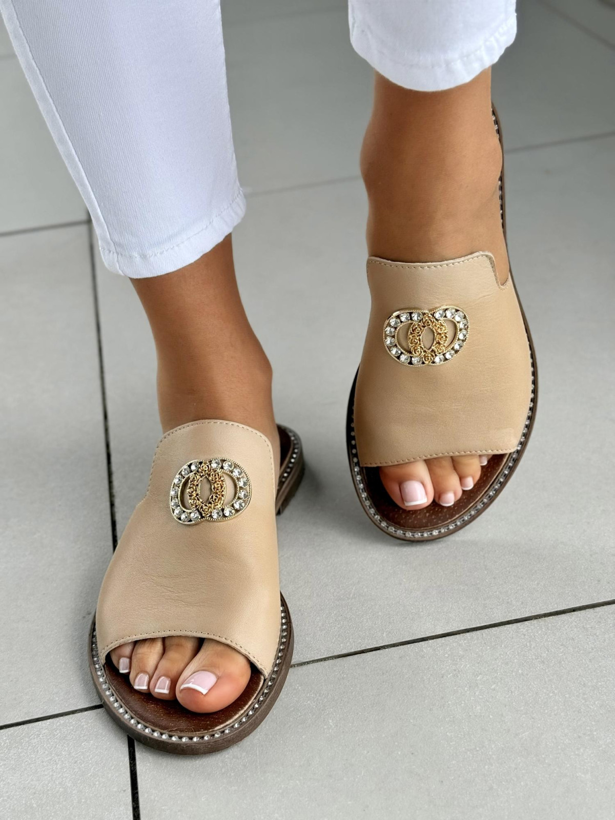 Klapki damskie OLEKSY ze skóry naturalnej Polskiej produkcji