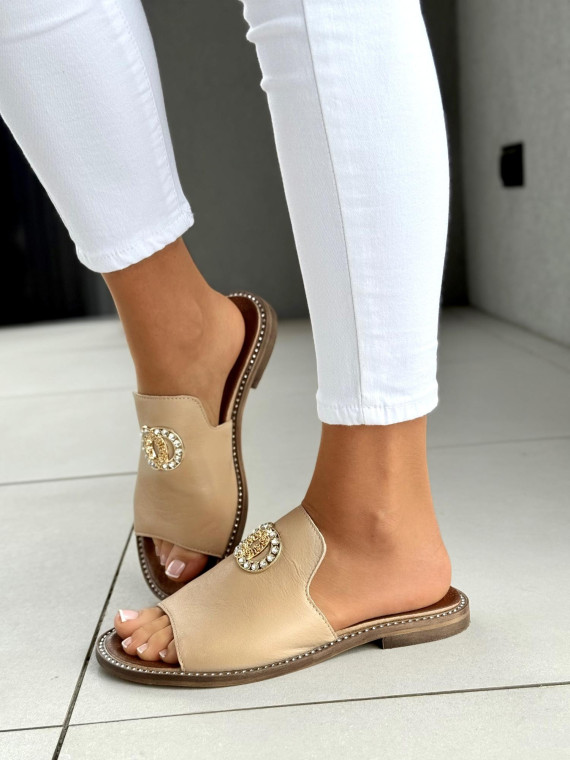 Klapki damskie OLEKSY ze skóry naturalnej Polskiej produkcji