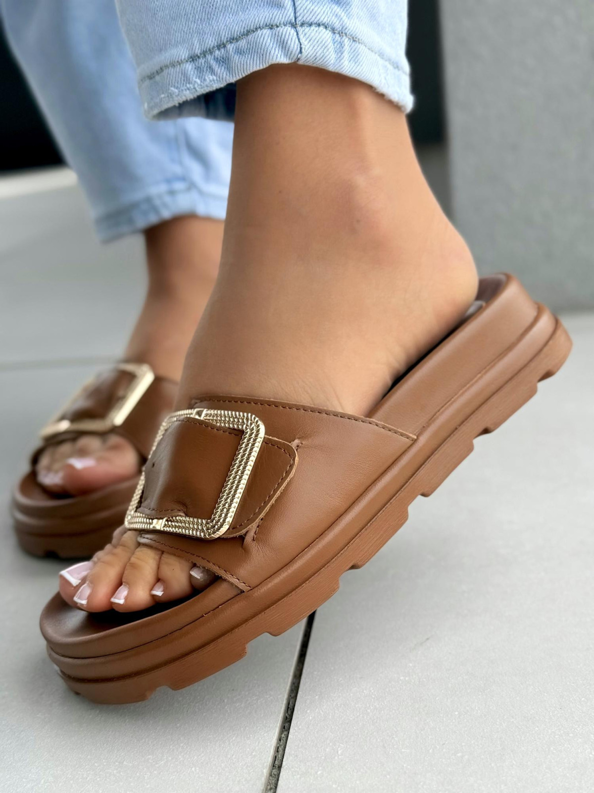 Klapki damskie OLEKSY ze skóry naturalnej Polskiej produkcji