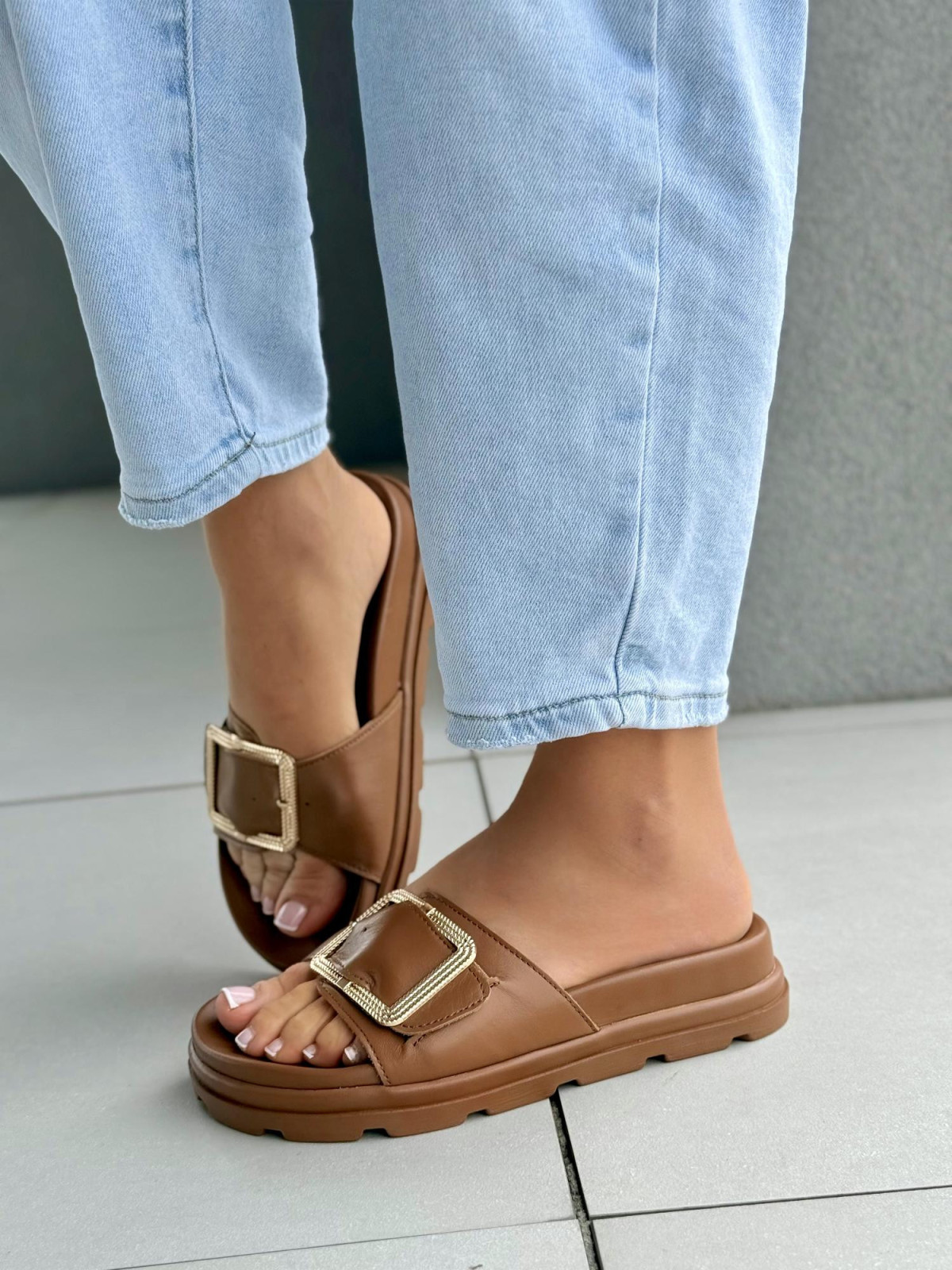 Klapki damskie OLEKSY ze skóry naturalnej Polskiej produkcji