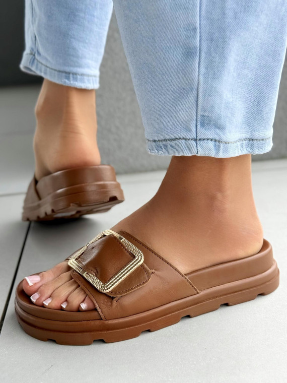 Klapki damskie OLEKSY ze skóry naturalnej Polskiej produkcji