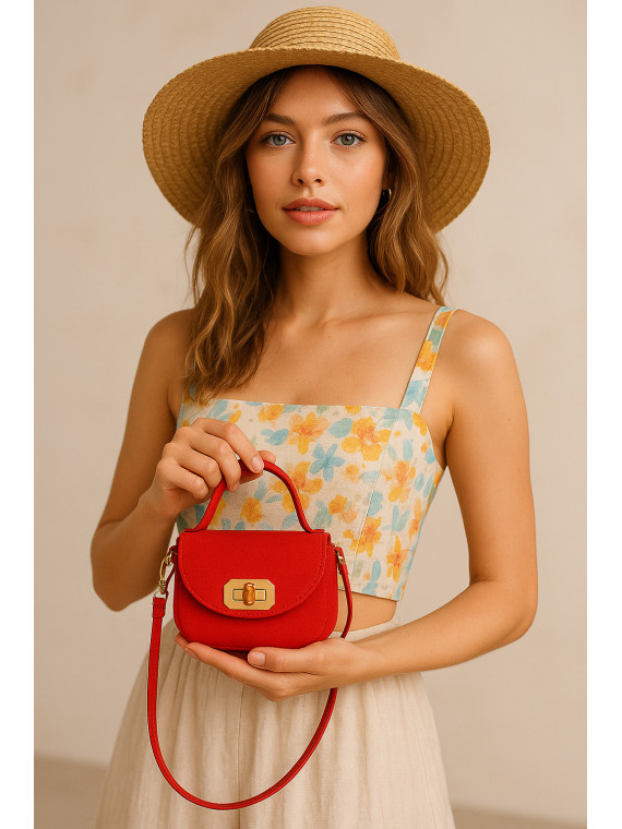 Modna czerwona torebka damska ze skóry naturalnej