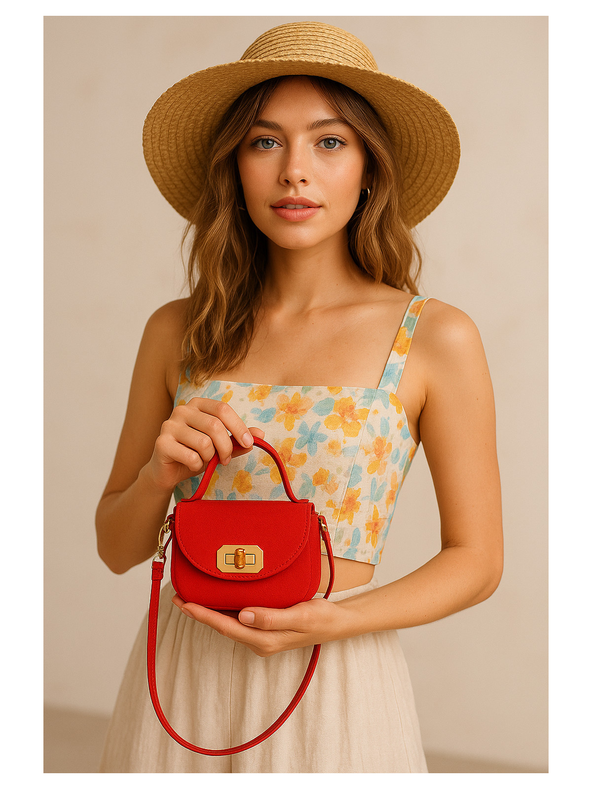 Modna czerwona torebka damska ze skóry naturalnej