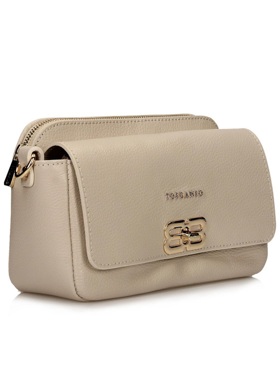 Modna beżowa torebka damska ze skóry naturalnej