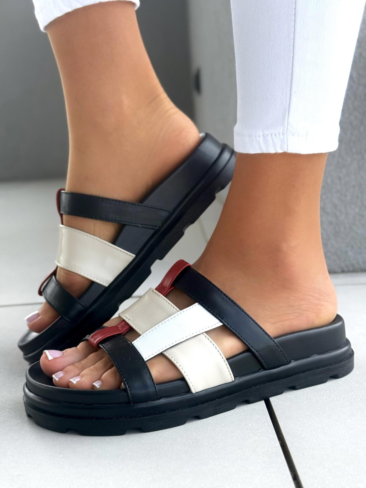 Klapki damskie OLEKSY ze skóry naturalnej Polskiej produkcji