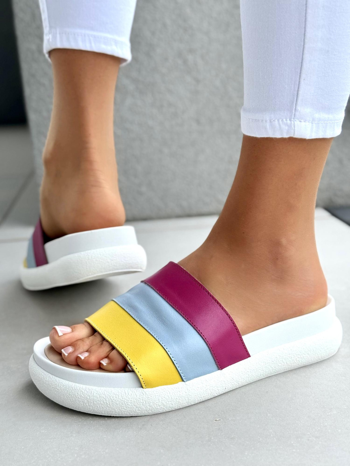 Klapki damskie OLEKSY ze skóry naturalnej Polskiej produkcji