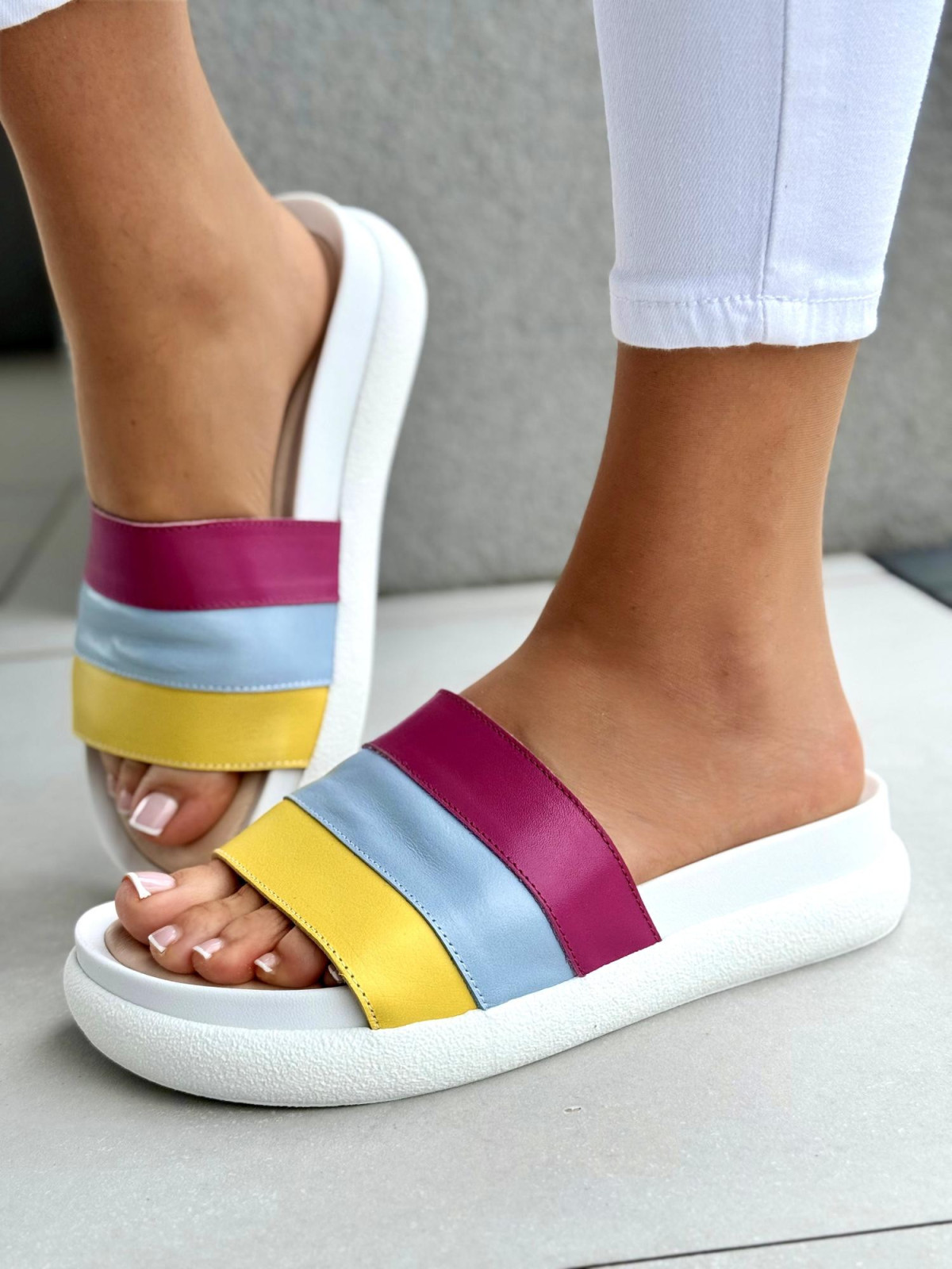 Klapki damskie OLEKSY ze skóry naturalnej Polskiej produkcji