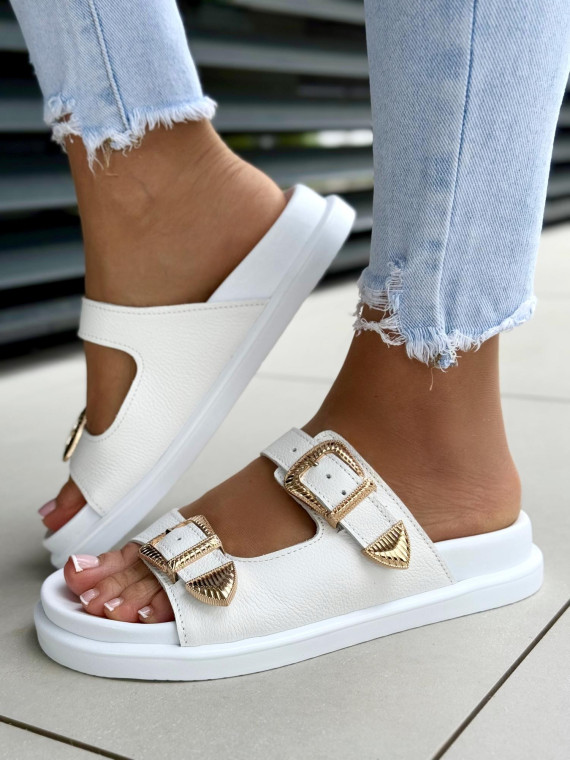 Klapki damskie OLEKSY ze skóry naturalnej Polskiej produkcji