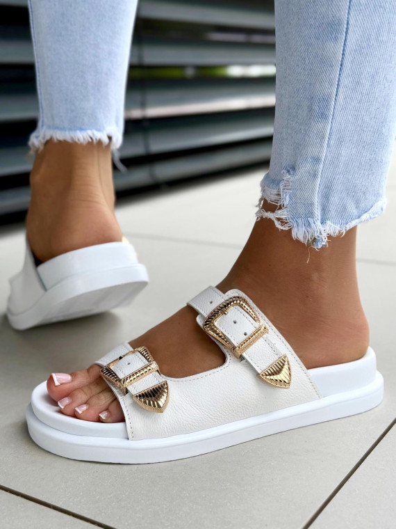 Klapki damskie OLEKSY ze skóry naturalnej Polskiej produkcji