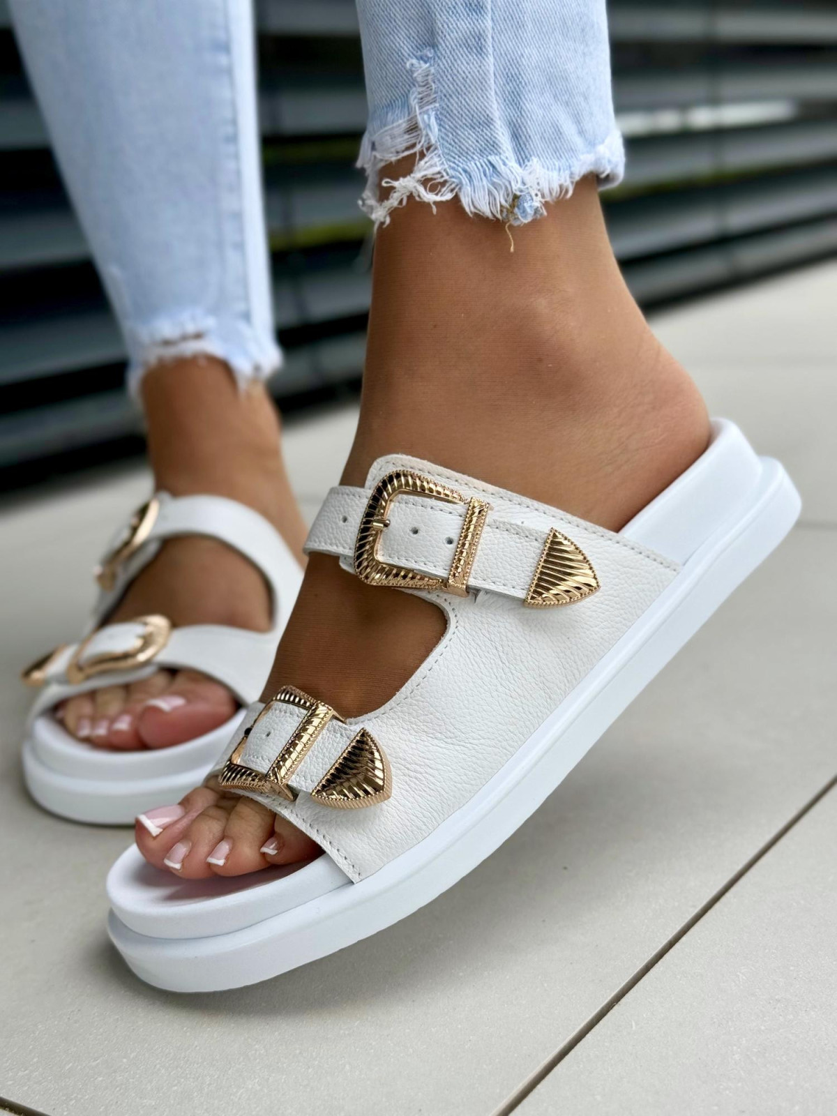 Klapki damskie OLEKSY ze skóry naturalnej Polskiej produkcji