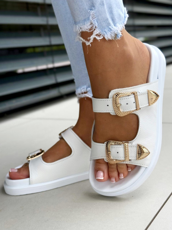 Klapki damskie OLEKSY ze skóry naturalnej Polskiej produkcji