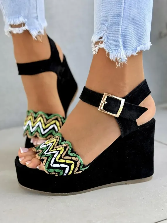 Sandałki na koturnie OLEKSY ze skóry naturalnej Polskiej produkcji