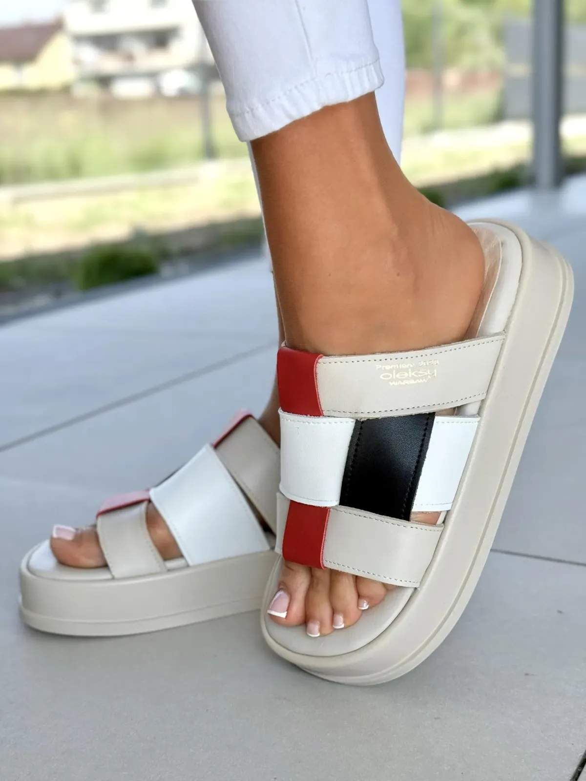 Klapki damskie OLEKSY ze skóry naturalnej Polskiej produkcji