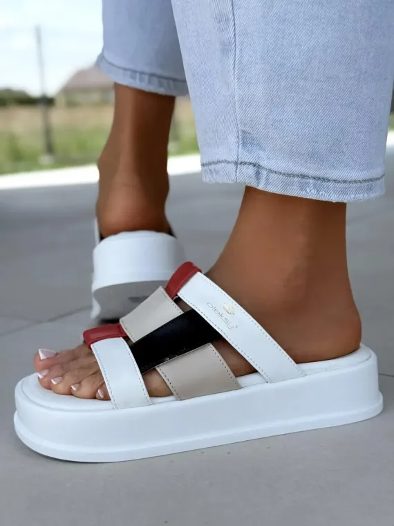 Klapki damskie OLEKSY ze skóry naturalnej Polskiej produkcji