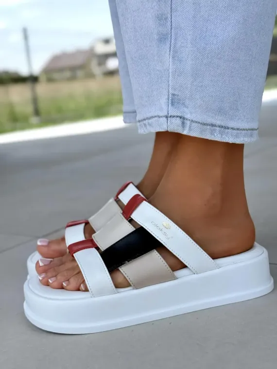 Klapki damskie OLEKSY ze skóry naturalnej Polskiej produkcji