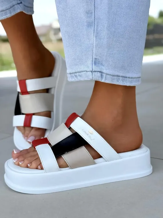 Klapki damskie OLEKSY ze skóry naturalnej Polskiej produkcji