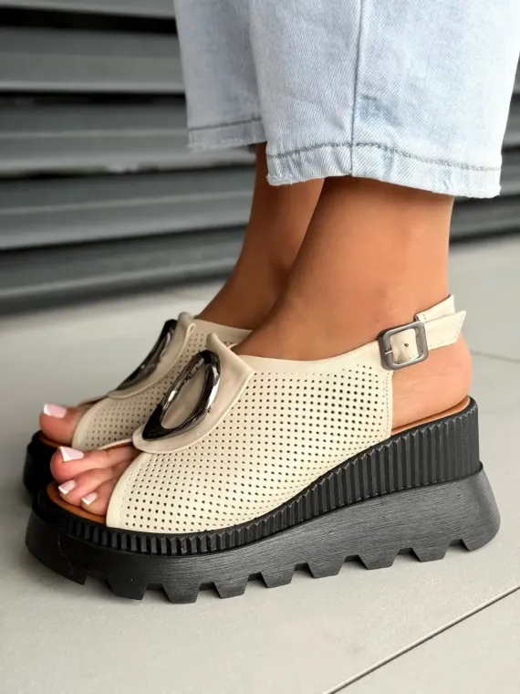 Sandałki damskie ze skóry naturalnej