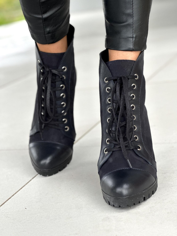 Czarne botki damskie skórzane