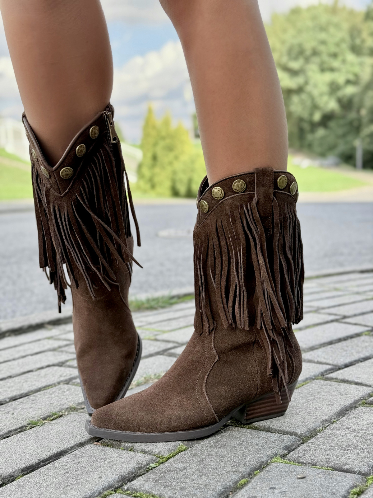 Kowbojki z Naturalnej Skóry z Frędzlami