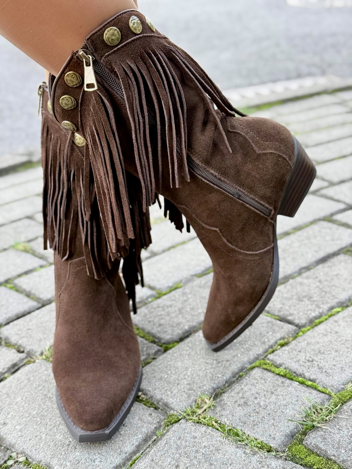 Kowbojki z Naturalnej Skóry z Frędzlami