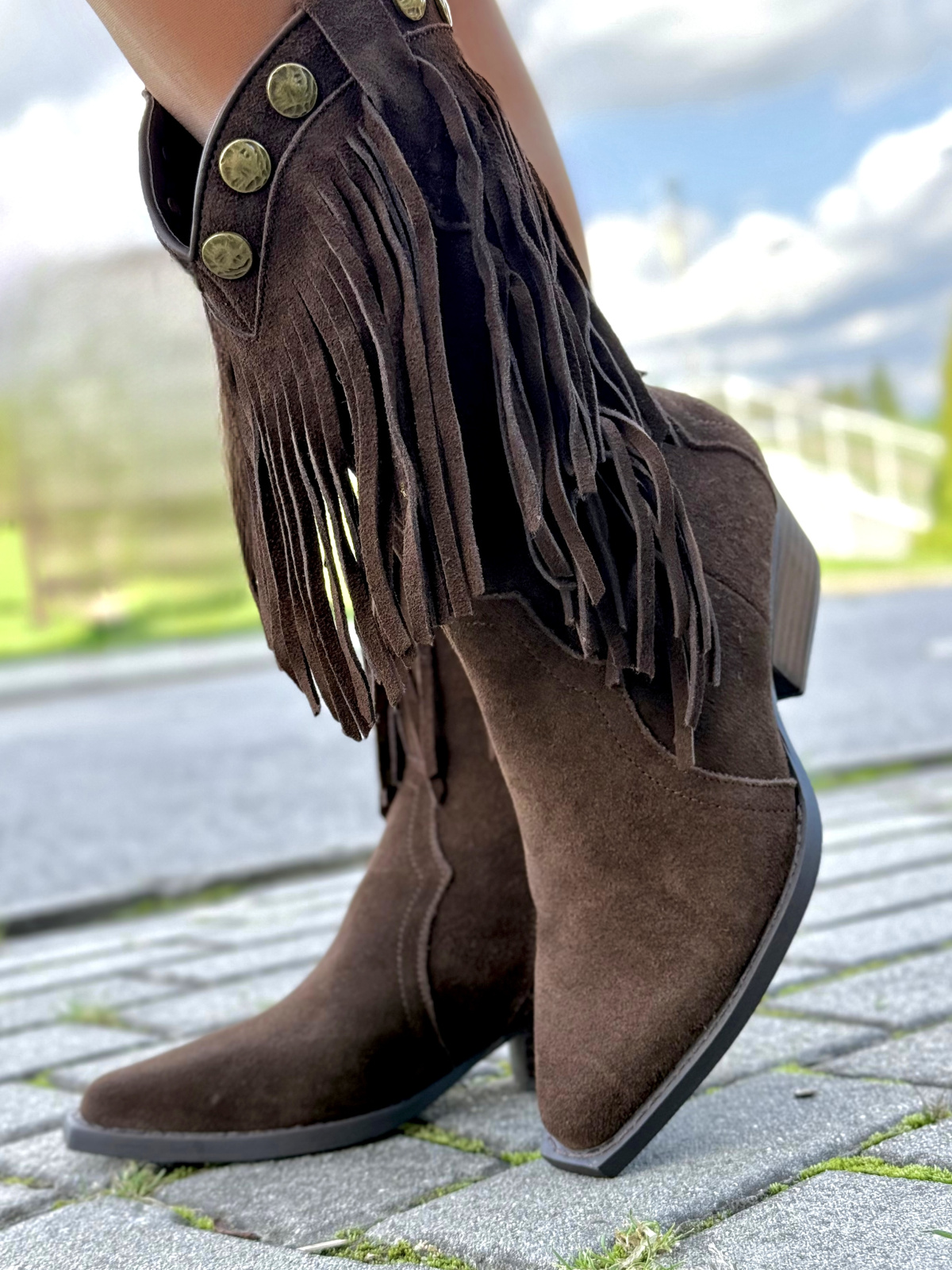 Kowbojki z Naturalnej Skóry z Frędzlami