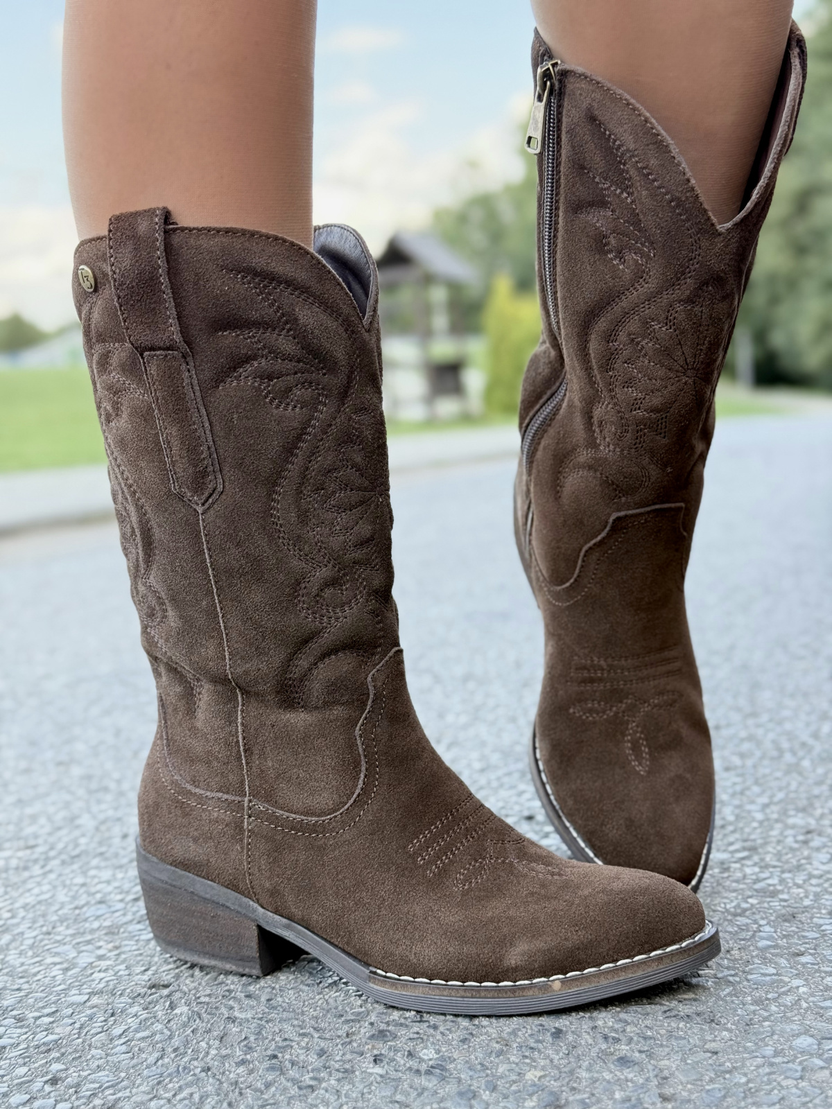 Kowbojki w kolorze Taupe – 100% skóra naturalna