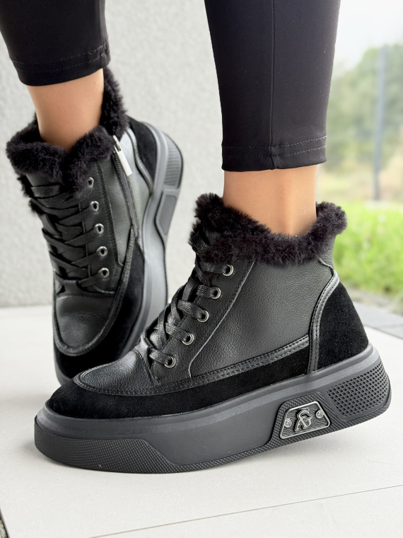 Damskie sneakersy ocieplane ze skóry naturalnej