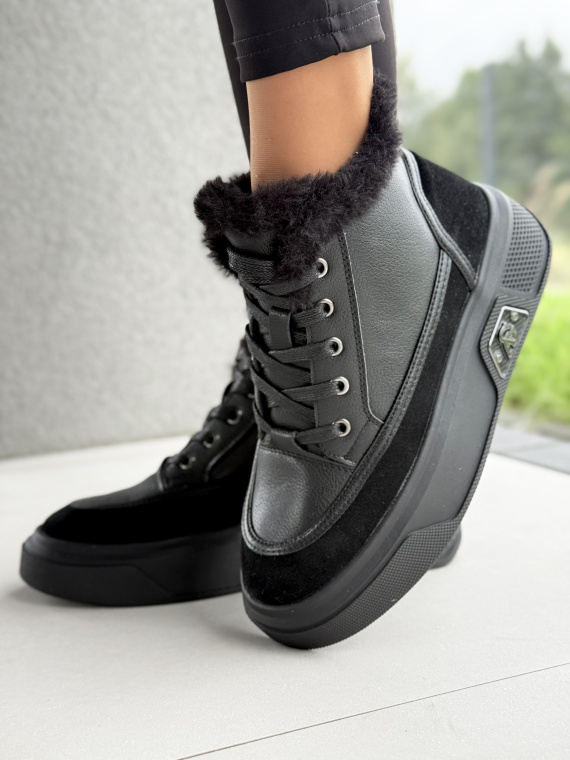 Damskie sneakersy ocieplane ze skóry naturalnej