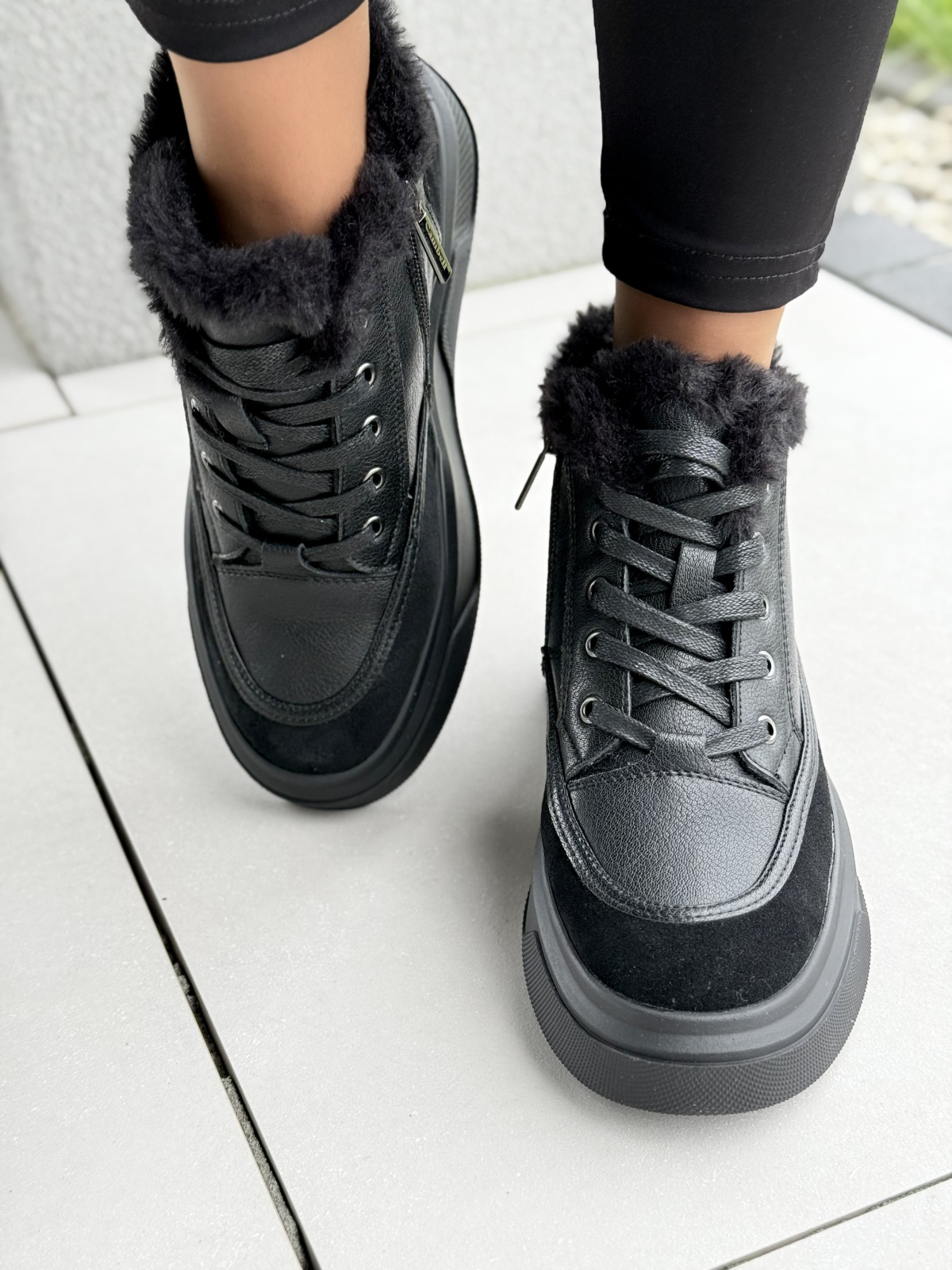 Damskie sneakersy ocieplane ze skóry naturalnej