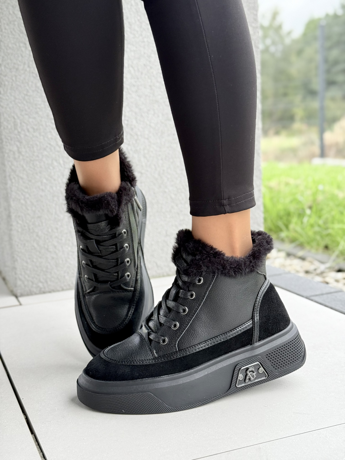 Damskie sneakersy ocieplane ze skóry naturalnej