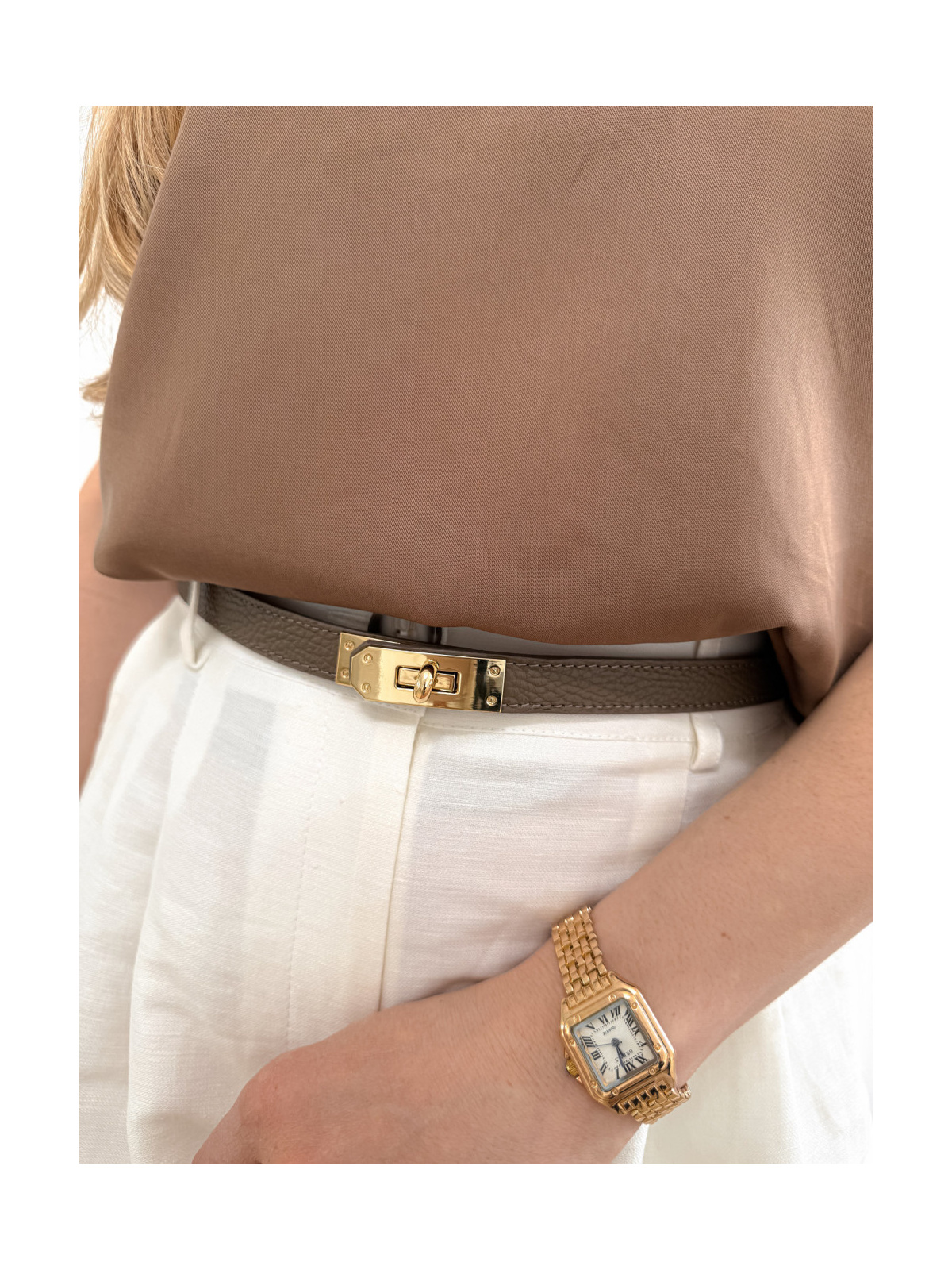 Pasek damski taupe ze skóry naturalnej